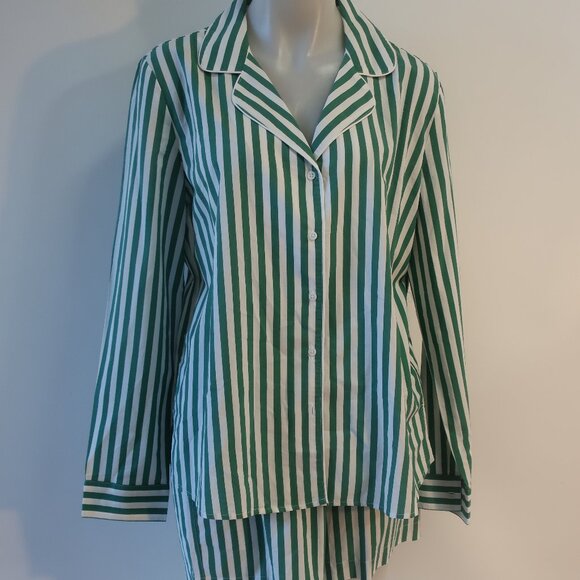 Women Splendid x Cella Jane White Green Stripe 2 PC- Set  Collared Top/S Short/M - Picture 8 of 16
